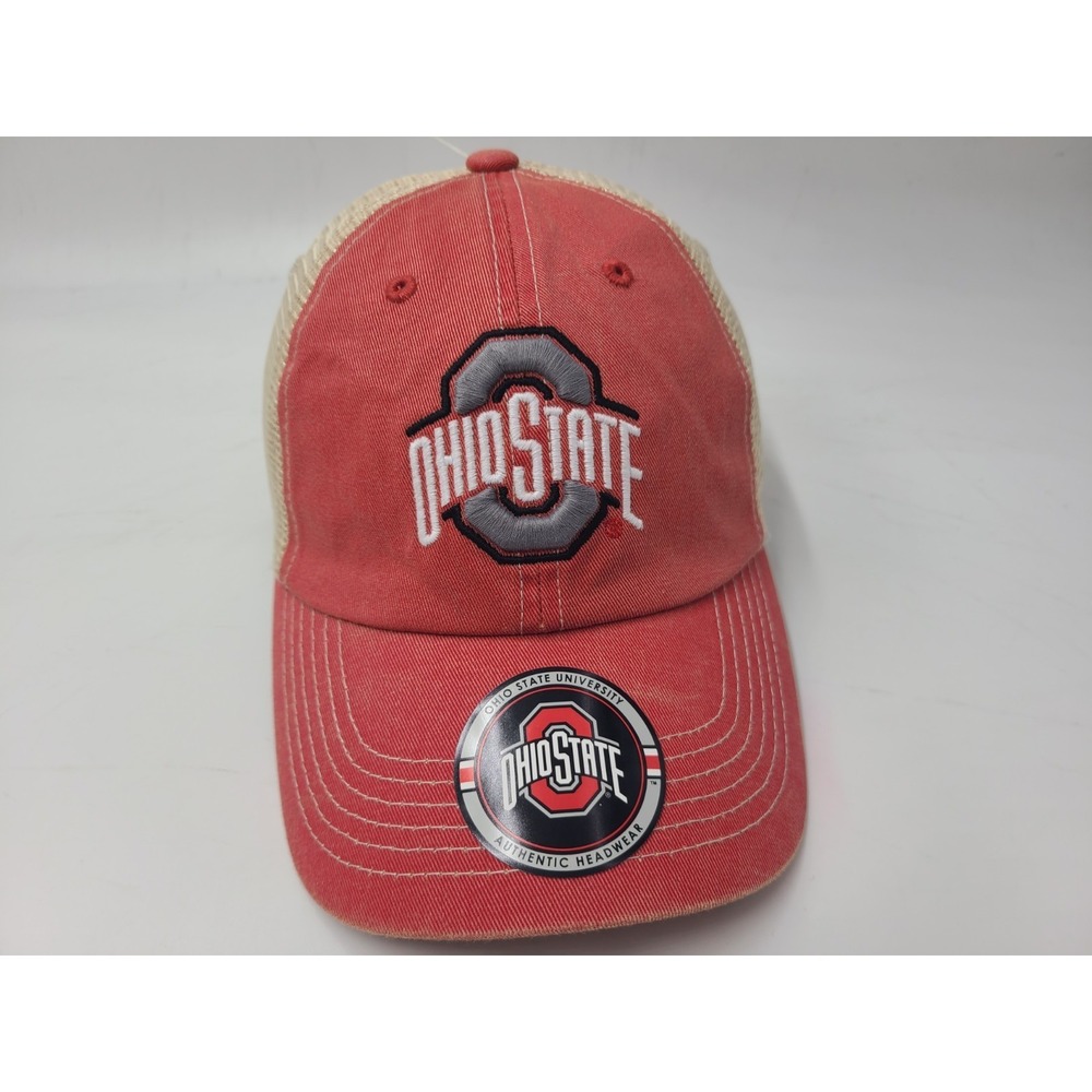 Ohio State University Buckeyes OSU Mesh Trucker Snapback Hat‎ Cap NCAA Red Beige